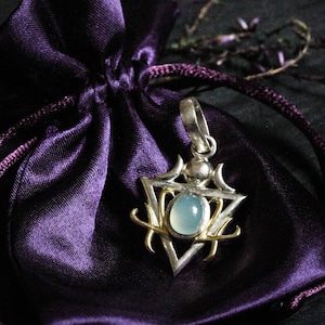 Fortitudo - protective talisman with Blue Chalcedony crystal. Sterling Silver & gold.