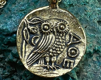 Owl of Athena Ancient Greek Coin Pendant Gold Plated