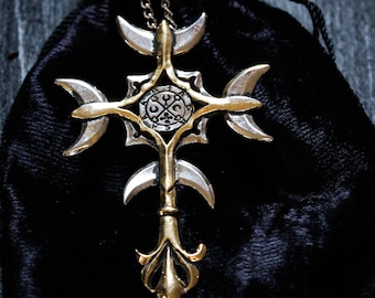 Goetia Cross - magic talisman; Silver & gold plated goetic amulet