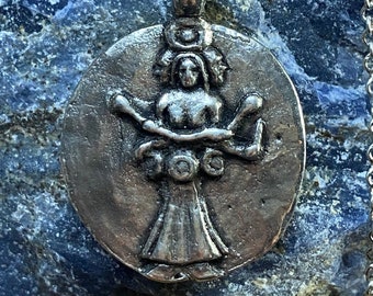 Greek Goddess Hecate, silver plated coin pendant