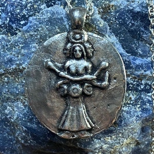 Greek Goddess Hecate, silver plated coin pendant