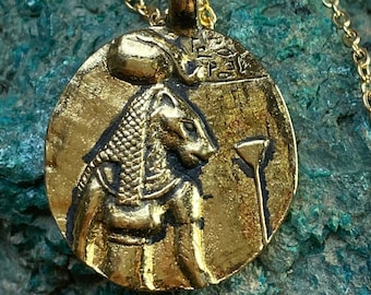 Goddess Sekhmet Gold Egyptian Coin Pendant