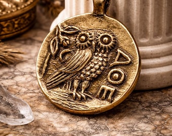 Owl of Athena Ancient Greek Coin Pendant Gold Plated