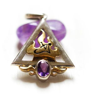 Cassiellum,Sigil of Cassiel, Angel of Saturn. Sterling Silver talisman with amethyst crystal