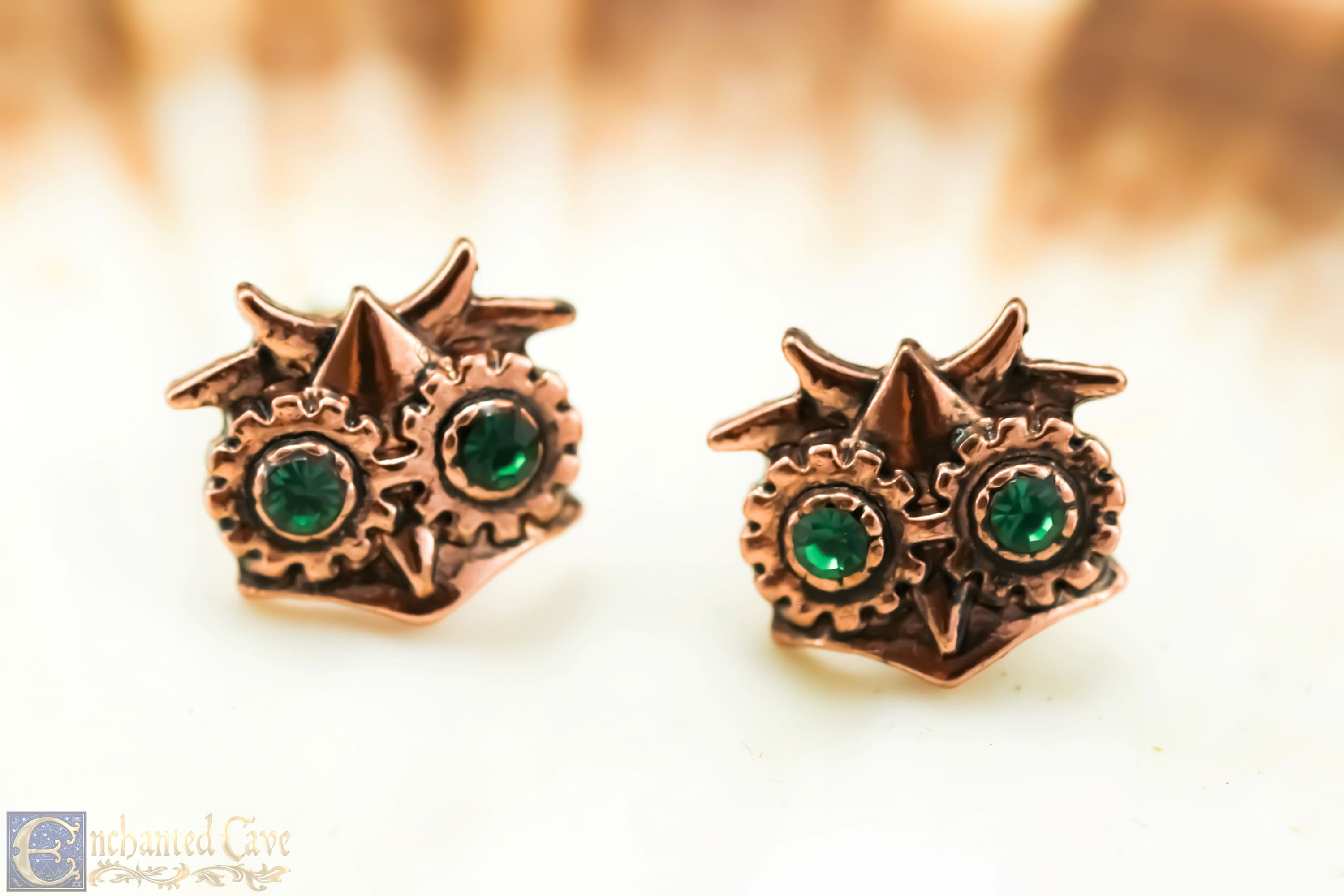 Steampunk Owl stud earrings by Anne Stokes