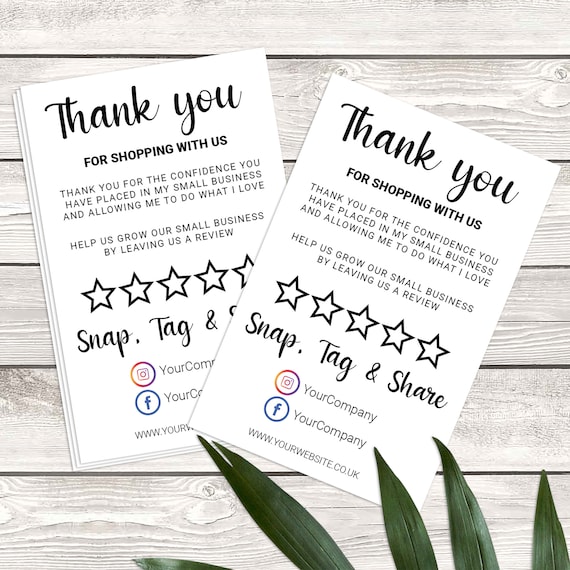 Thank You For Your Order Leave A Review Business Cards Etsy