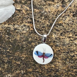 Tiny moth, butterfly porcelain necklace, made from broken vintage china, wearable upcycled necklace art, casual/formal gift woman, child