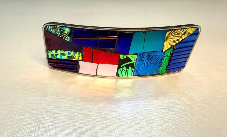 Aurora Borealis Mosaic Hair Clip/French Barrette With Dichroic Textured Glass, Gift For Her, Long Thick Hair Accessory Aurora Borealis 4