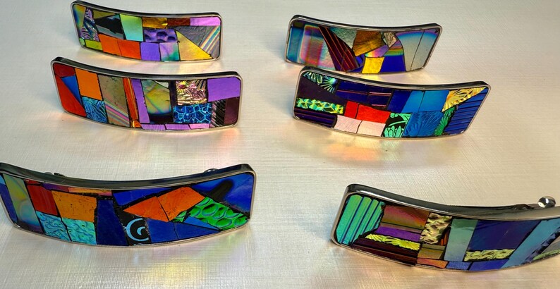 Aurora Borealis Mosaic Hair Clip/French Barrette With Dichroic Textured Glass, Gift For Her, Long Thick Hair Accessory image 2