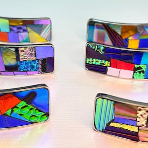 Aurora Borealis Mosaic Hair Clip/French Barrette With Dichroic Textured Glass, Gift For Her, Long Thick Hair Accessory image 1