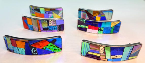 Aurora Borealis Mosaic Hair Clip/French Barrette With Dichroic Textured Glass, Gift For Her, Long Thick Hair Accessory