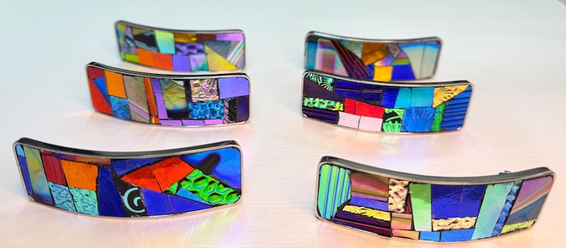 Aurora Borealis Mosaic Hair Clip/French Barrette With Dichroic Textured Glass, Gift For Her, Long Thick Hair Accessory image 1