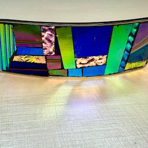 Aurora Borealis Mosaic Hair Clip/French Barrette With Dichroic Textured Glass, Gift For Her, Long Thick Hair Accessory Aurora Borealis 1