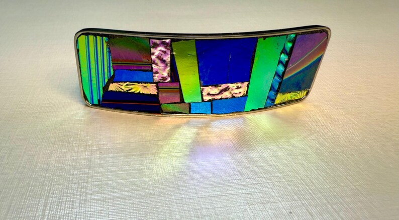 Aurora Borealis Mosaic Hair Clip/French Barrette With Dichroic Textured Glass, Gift For Her, Long Thick Hair Accessory Aurora Borealis 1