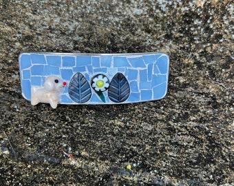 Dog Stained Glass Mosaic Barrette: Handmade Stainless Steel Hair Clip