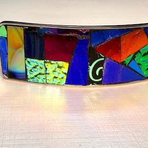 Aurora Borealis Mosaic Hair Clip/French Barrette With Dichroic Textured Glass, Gift For Her, Long Thick Hair Accessory Aurora Borealis 3
