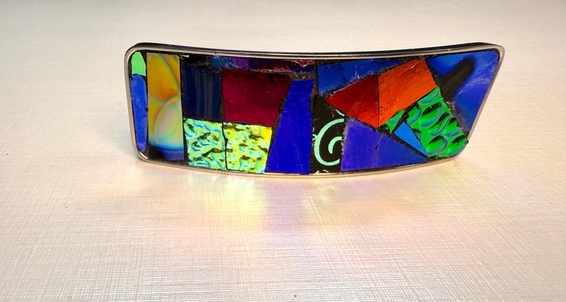 Aurora Borealis Mosaic Hair Clip/French Barrette With Dichroic Textured Glass, Gift For Her, Long Thick Hair Accessory Aurora Borealis 3