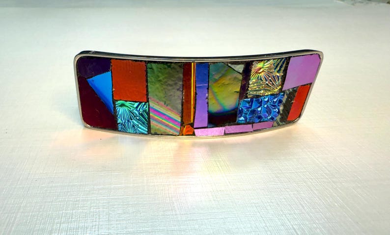 Aurora Borealis Mosaic Hair Clip/French Barrette With Dichroic Textured Glass, Gift For Her, Long Thick Hair Accessory Aurora Borealis5