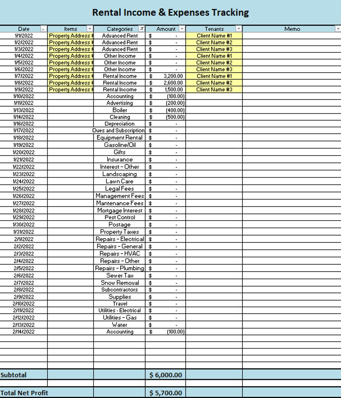 Rental Bookkeeping Spreadsheet | Income and Expense Tracker | Rental ...