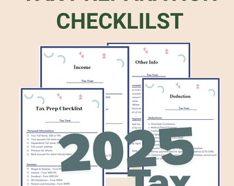 2025 Printable Tax Prep Checklist for Individuals Tax Organizer Worksheet PDF Instant Download