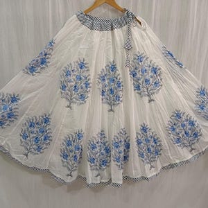 White With Blue Long Skirts, Women Wear Long Skirts, Beautiful Designer Long Skirts, Cotton Comfortable Long Skirts, Personalized Gift,****,