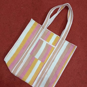 Nouveau sac fourre-tout rose matelassé en coton imprimé à la main. Coton naturel. 1-1 poche/extérieur à l'intérieur, idéal pour un voyage à l'extérieur, shopping, marché, pique-nique