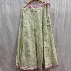 Handmade Green Cotton Maxi Skirt: Block Print, Adjustable Waist