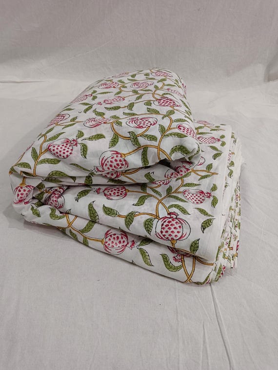 Pomegranate Block Print Fabric: 60x60 Cotton Textile