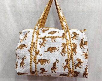 Jungle Print Duffle Bag aus Baumwolle: Gesteppte Boho Reisetasche