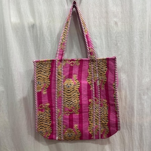 Sac fourre-tout en coton à imprimé tigre, grand sac shopping, sac de voyage, cadeaux pour elle, sac fourre-tout, sac à bandoulière, sacs fourre-tout indiens faits main, cadeaux