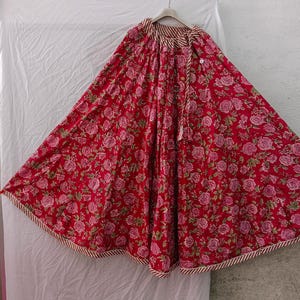 Red Long Skirt, Handmade Skirt, Bohemian Skirts, Cotton Flower Skirt, Floral Flower Design Skirts, Block prints Long Skirts, Women Skirts,,,