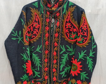 Suzani Embroidered Jacket | Boho Emboidery Cotton Jacket , Handmade Short Jackeks Coat