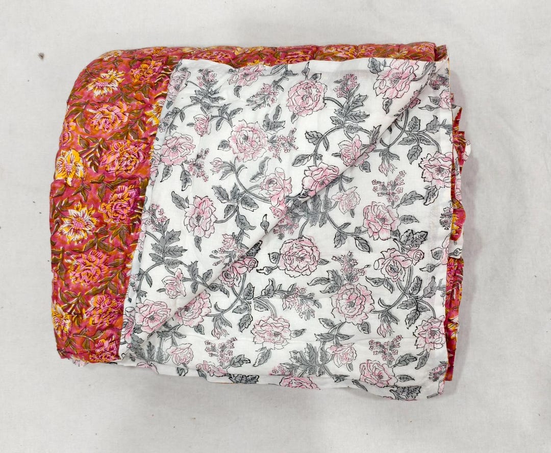 Handmade Rajai Traditional Jaipuri Razai , Boho Winter Warm Quilt , Reversible Rajai ...
