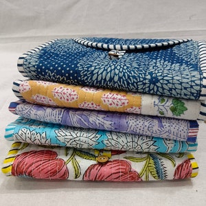 Unique Hand Block Print Wallet - Artisanal Fabric Coin Purse. Colorful Hand Block Print Wallet - Handmade Vegan Leather Organizer