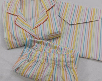 Stripe Piping Night Suit , PJ Sets, Indian Handmade Pants and  Shirt With 1 Carry Bag Sets