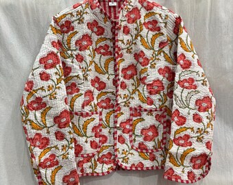 Floral Cotton Quilted Jacket: Handmade Bohemian Winter Coat