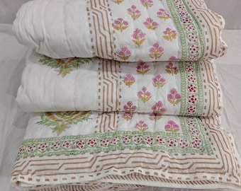 ハンドブロックプリントのベビーブランケット：リバーシブルコットン