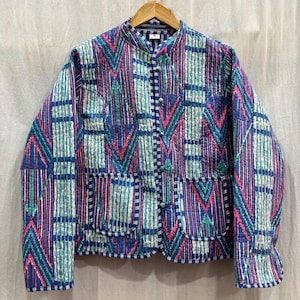 Reversible Cotton Quilted Jacket Short Jacket Handmade Stripe Piping Jacket Bohemian Winter wear Coat For Women&#39;s New Style