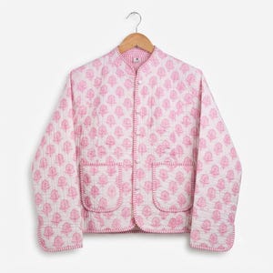 Roze gewatteerd katoenen jack: omkeerbare boho-winterjas