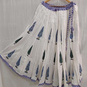 White Floral Long Skirts, Handmade Long Skirts, Beautiful Designer Long Skirts, Handcrafted Block Print Cotton Long Skirt, Soft Fabric,****