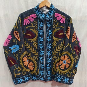 Handmade Reversible Suzani Jacket: Indian Embroidery Boho Coat