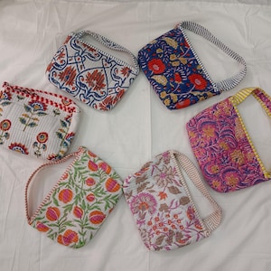 Sac à bandoulière en coton, sac en coton fait main, sacs à imprimé bloc, sacs à imprimé floral, cadeaux pour elle, sacs à bandoulière indien vintage à imprimé bloc.