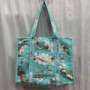 Floral Quilted Cotton Tote Bag: Large Handmade Shopping Bag