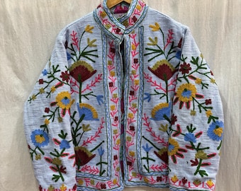TNT Sujani-jas | Indiase handgemaakte bloemen handgeborduurde jas, omkeerbare boho-jas