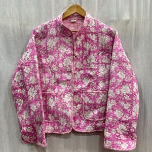 Pink Reversible Cotton Jacket Quilted Jacket Short Jacket Handmade Stripe Piping Jacket Bohemian Winter wear Coat For Women&#39;s New Style