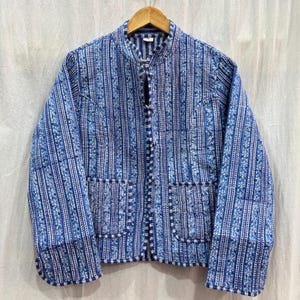 Reversible Cotton Quilted Jacket Short Jacket Handmade Stripe Piping Jacket Bohemian Winter wear Coat For Women&#39;s New Style