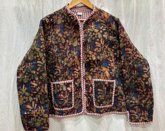 Reversible Quilted Cotton Jacket: Handmade Bohemian Stripe Piping