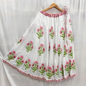 Linda saia envolvente de algodão - saia envolvente lisa, saia longa vintage, saia boho com estampa de blocos, saia longa floral, vestido longo de verão