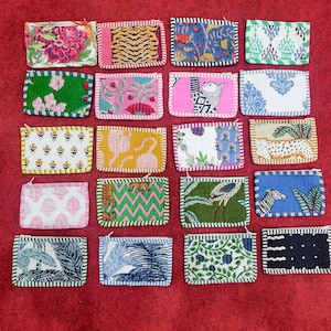 Hand Block Print Cotton Zipper Pouch ,Original Handmade Cotton Pouch, Women/Man Coin purse ,Gifts For Her, Cotton Gifts Pouch/Purse With Zip