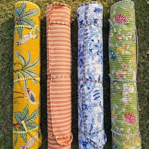 Handvävd yogamatta i bomull - Ekologiska quiltade mjuka yogamattor, färgglada meditations- och träningsmattor 71x25.5, daglig användning för morgonyoga